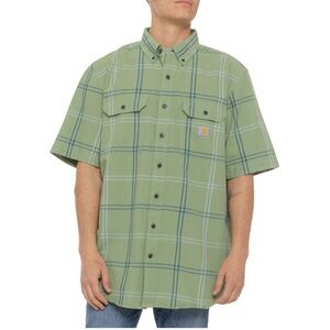 Carhartt Men's Midweight Dusty Green Plaid Short Sleeve Button Down Shirt L